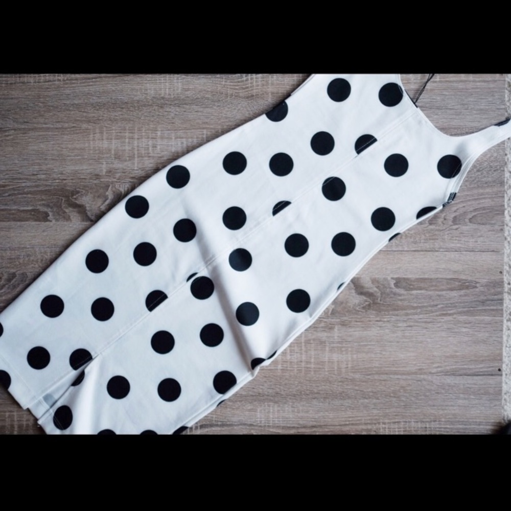 Zara Basic White and Black Polka Dot Midi Dress